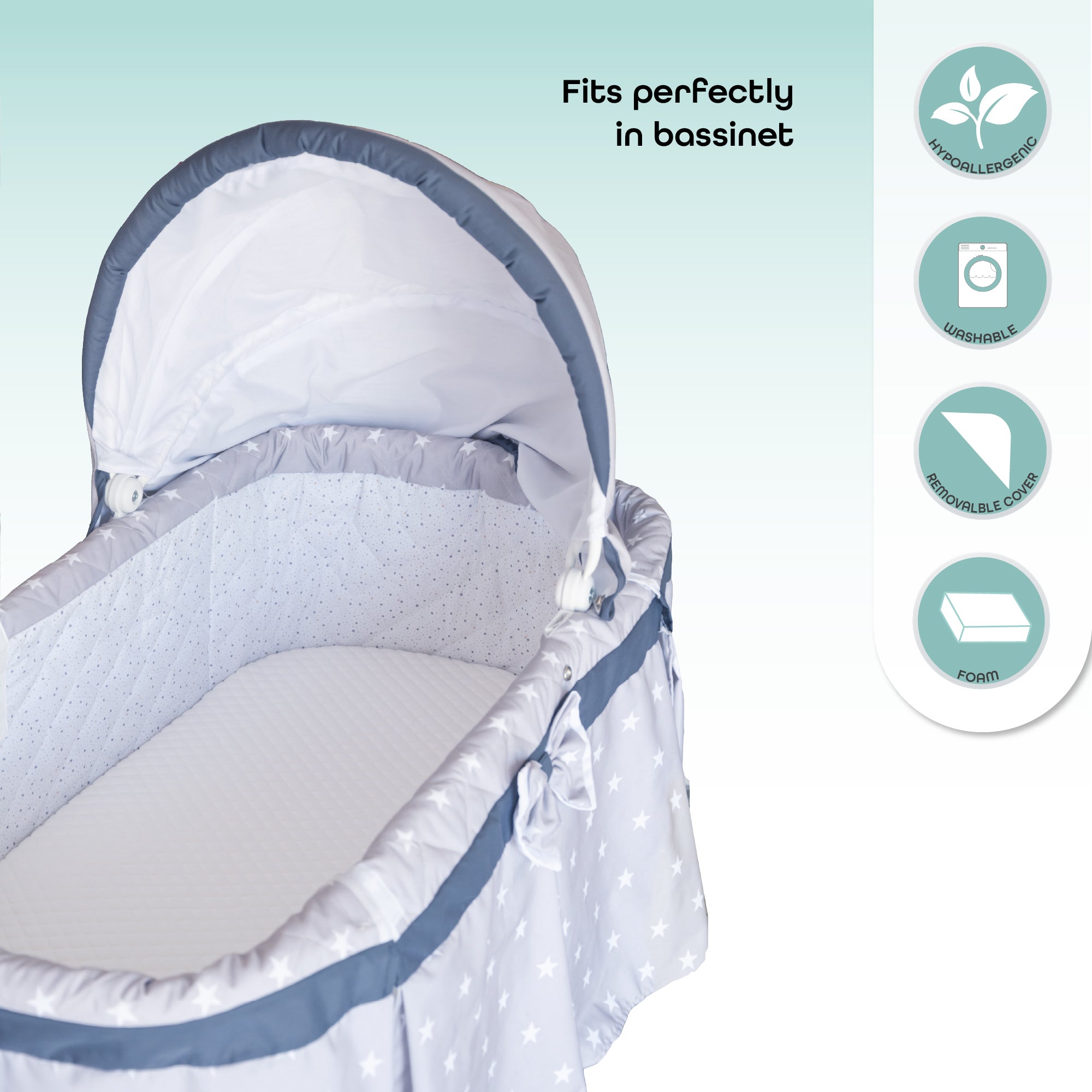 Moon - Crib & Bassinet Mattress - 81 x 43 x 3 cm - Toddler Mattress, Removable Cover (White)