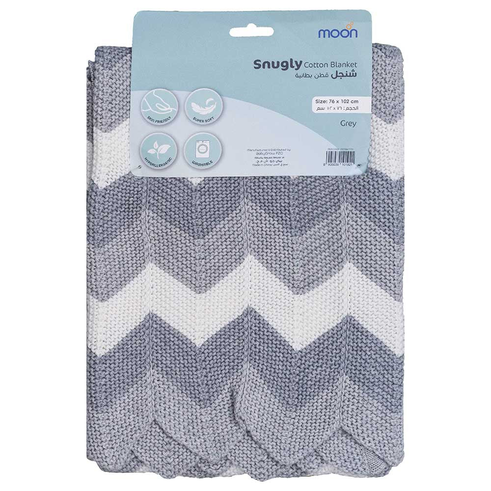 Moon - Snugly 100% Cotton Knitted Baby Blanket (Grey)