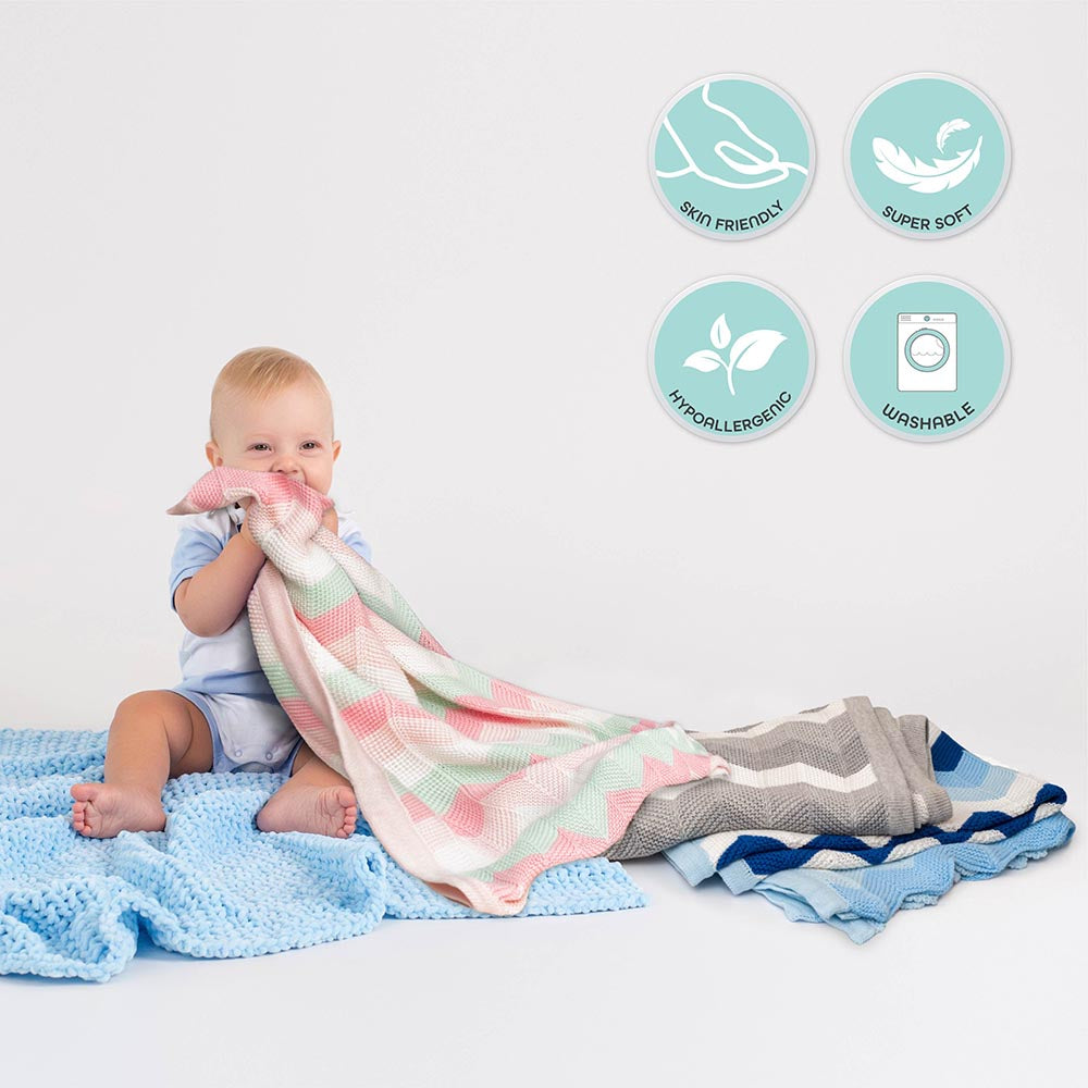 Moon Snugly 100% Cotton Knitted Baby Blanket (Grey)