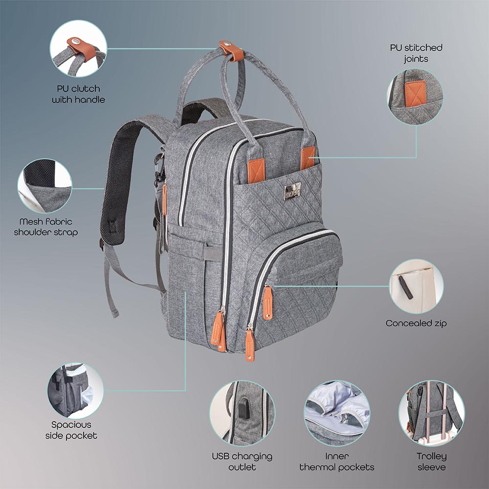 Moon - Nutra Diaper Backpack (Grey Melange)