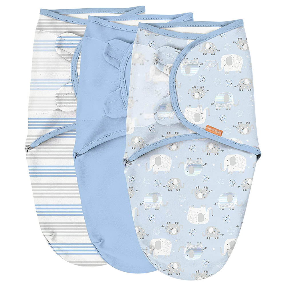 Swaddleme Original Swaddle – Elephants And Stripes - 0-3 Months (Pack of 3)
