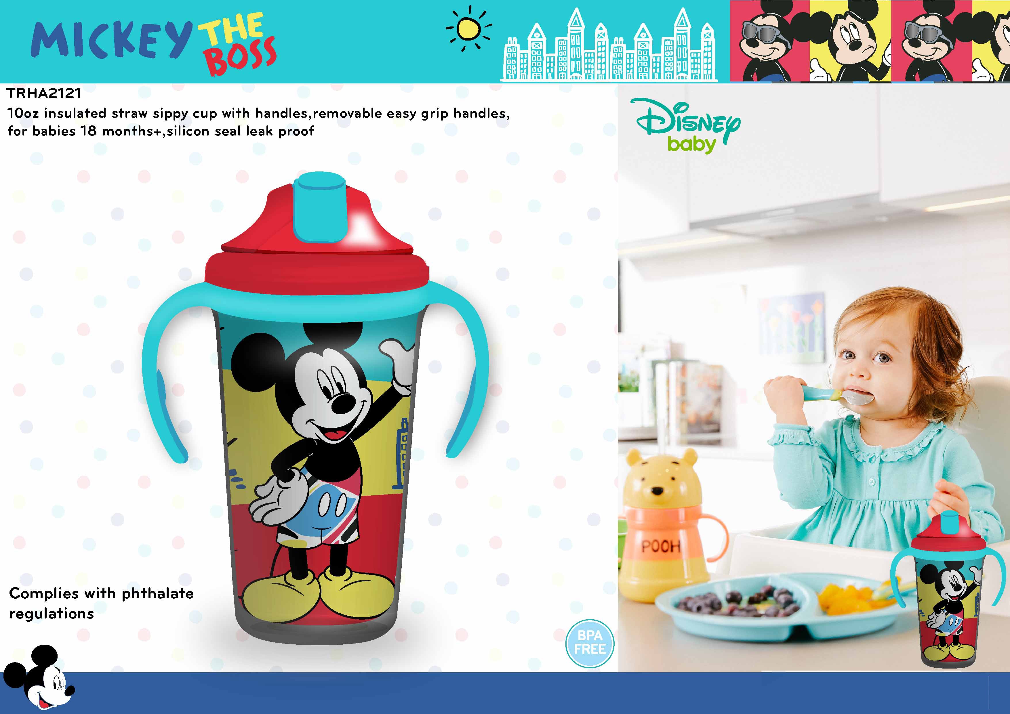 Disney - Mickey Mouse Insulated Straw Tup Sippy Cup 360ml