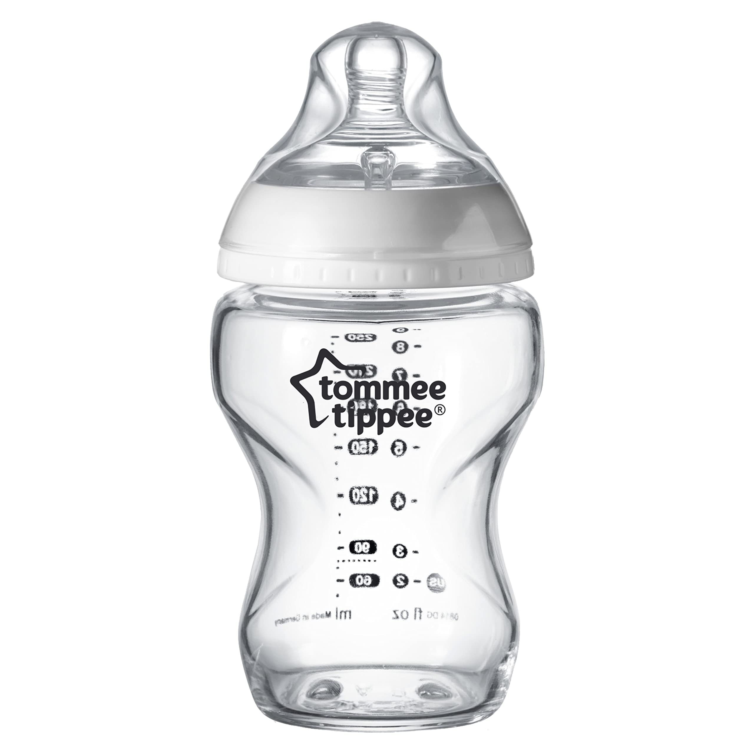 Tommee Tippee Closer to Nature Glass Feeding Bottle, 250ml x 1 (Clear)