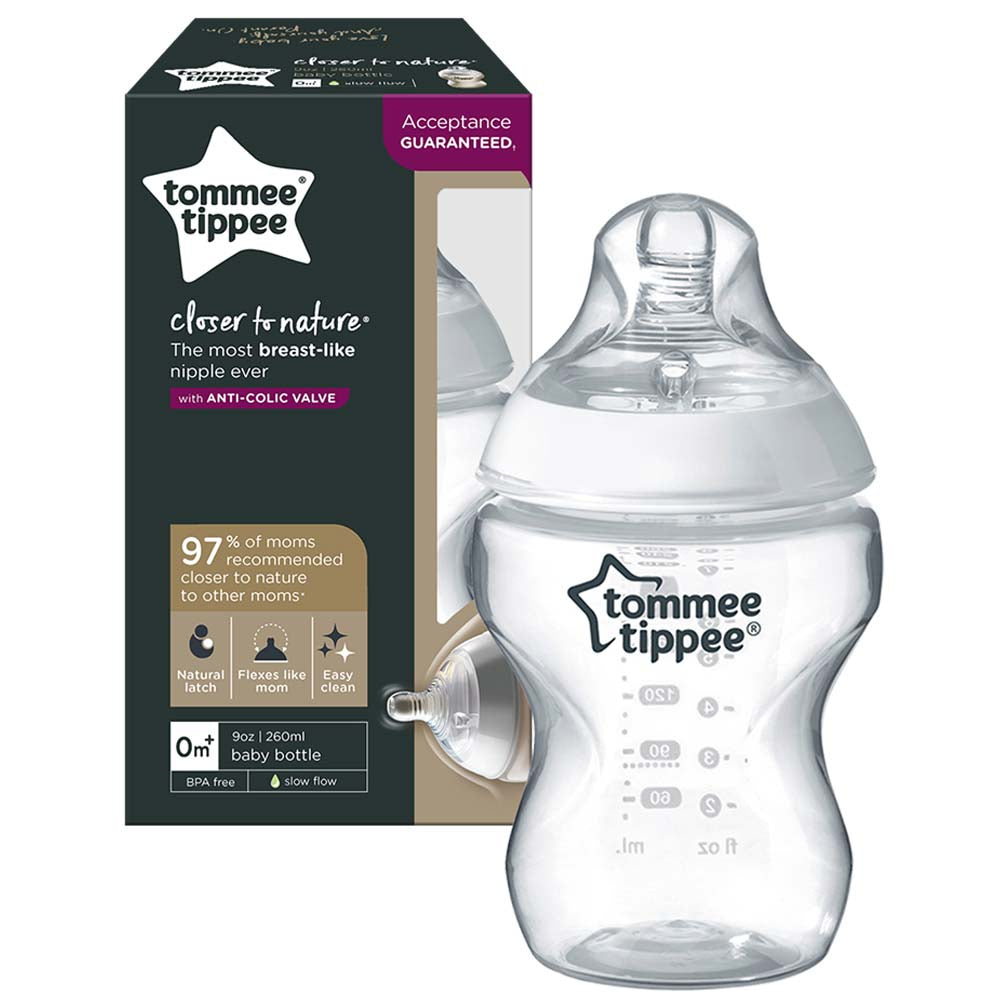 Tommee Tippee Closer to Nature Feeding Bottle, 260ml x 1 (Clear)