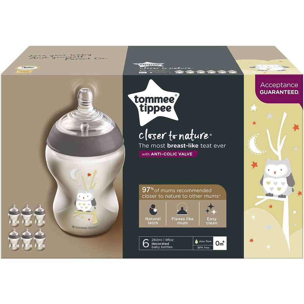 Tommee Tippee Closer to Nature Feeding Bottle, 260ml x 6 (Clear)