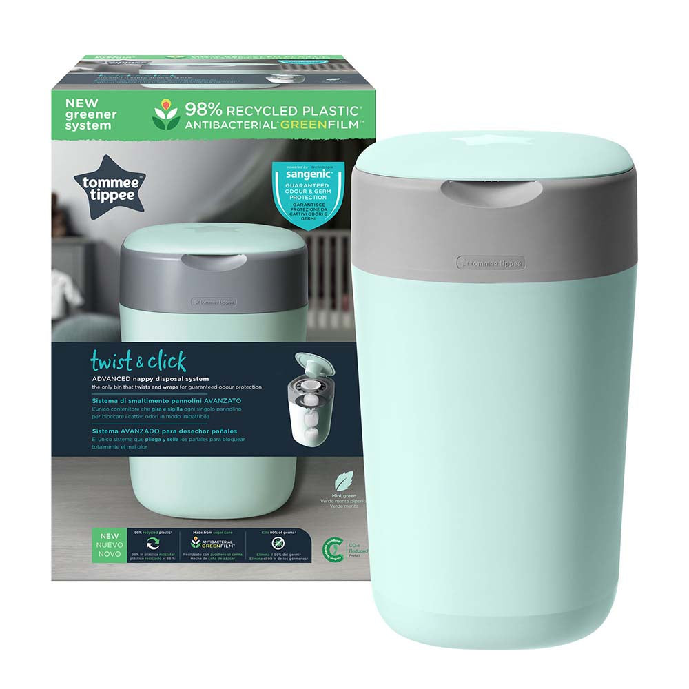Tommee Tippee - Twist and Click Advanced Nappy Bin W/ 1 Refill Cassette (Green)