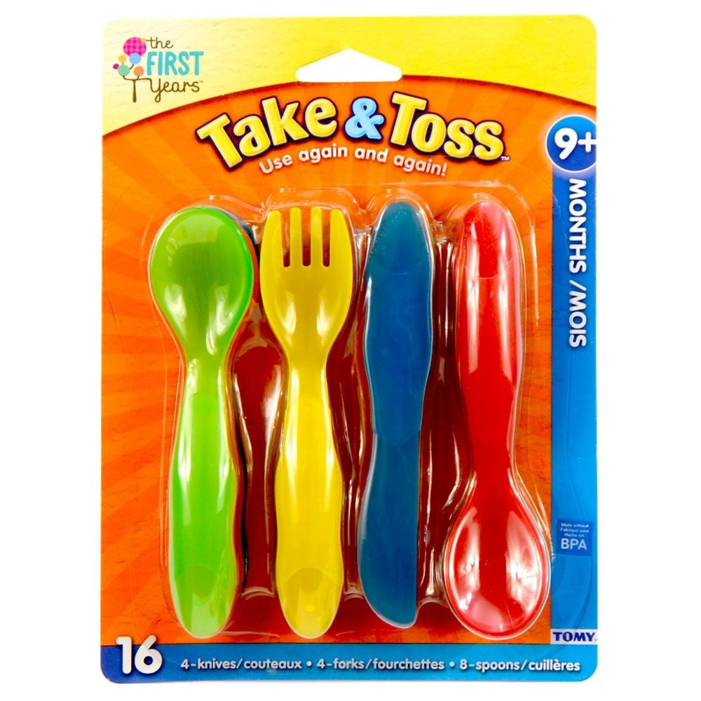 <tc>ذا فيرست ييرز - مجموعة أدوات تناول الطعام للأطفال الصغار تيك آند توس مكونة من 16 قطعة (شوكة/ملعقة/سكين)</tc>